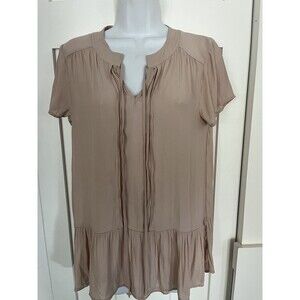 Ro & De Boho Peasant Ruffle Blouse Top Shirt Tie Keyhole Pleats Short Sleeve S M